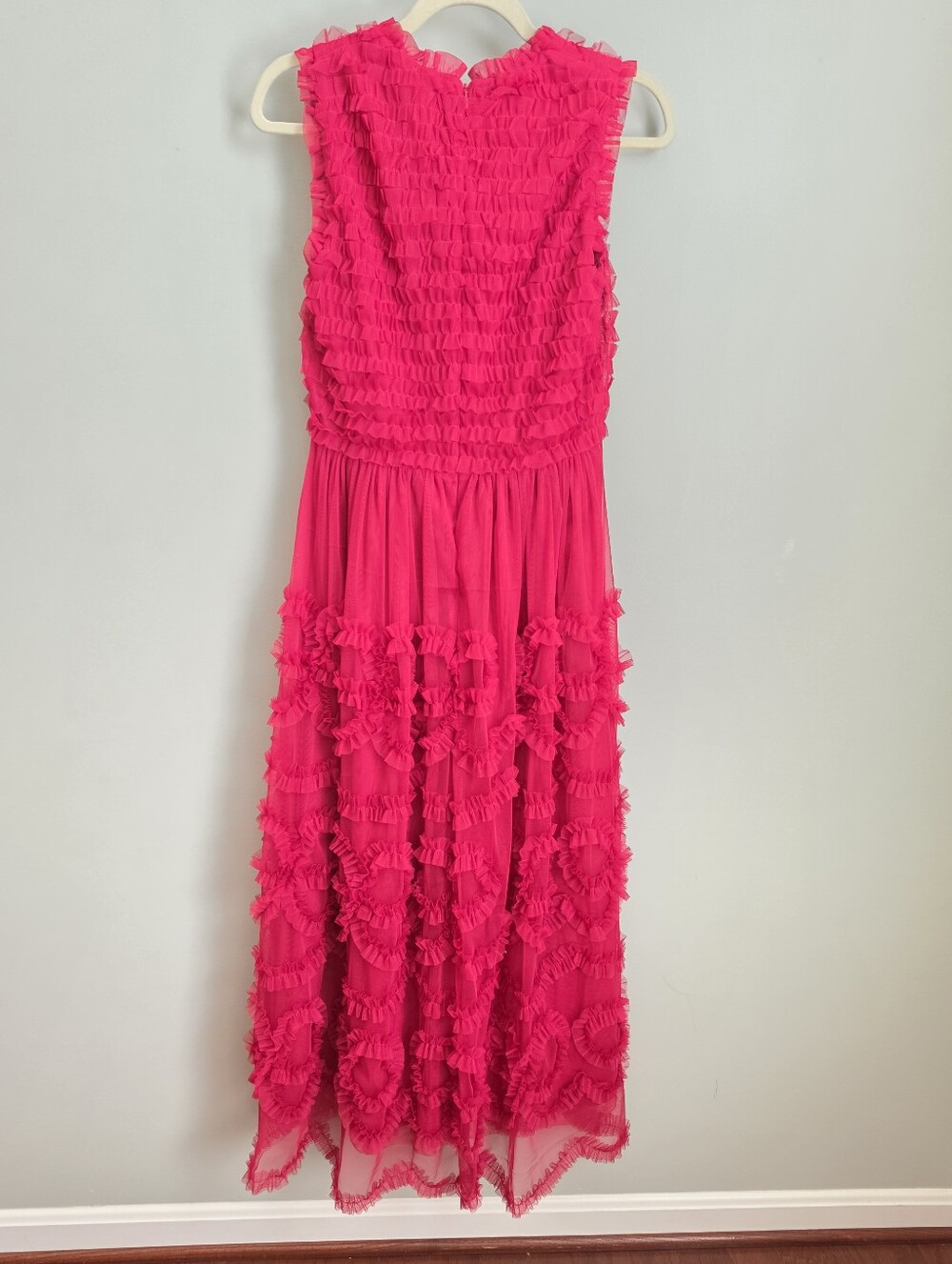 Boden Magenta Pink Tulle Ruffle Midi Dress Size US 4 / UK 8 Sleeveless Party - Picture 7 of 16